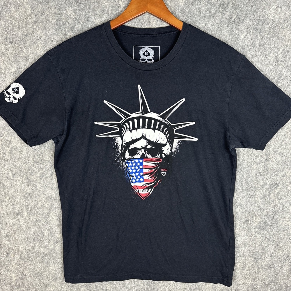 Zero Foxtrot Shirt Mens L Black USA Flag Skull Military Patriotic Short Sleeve
